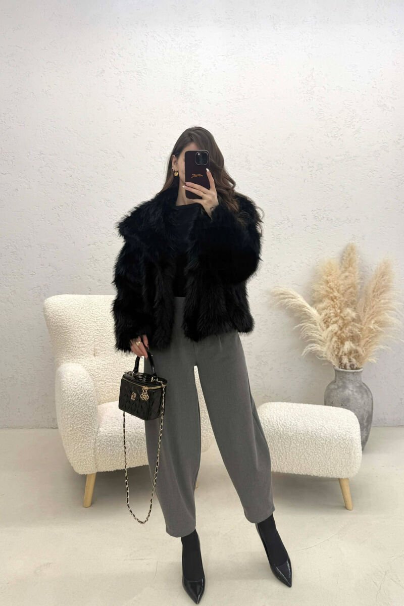 ONE COLOR FAUX FUR WOMAN COAT BLACK/ E ZEZE - 4