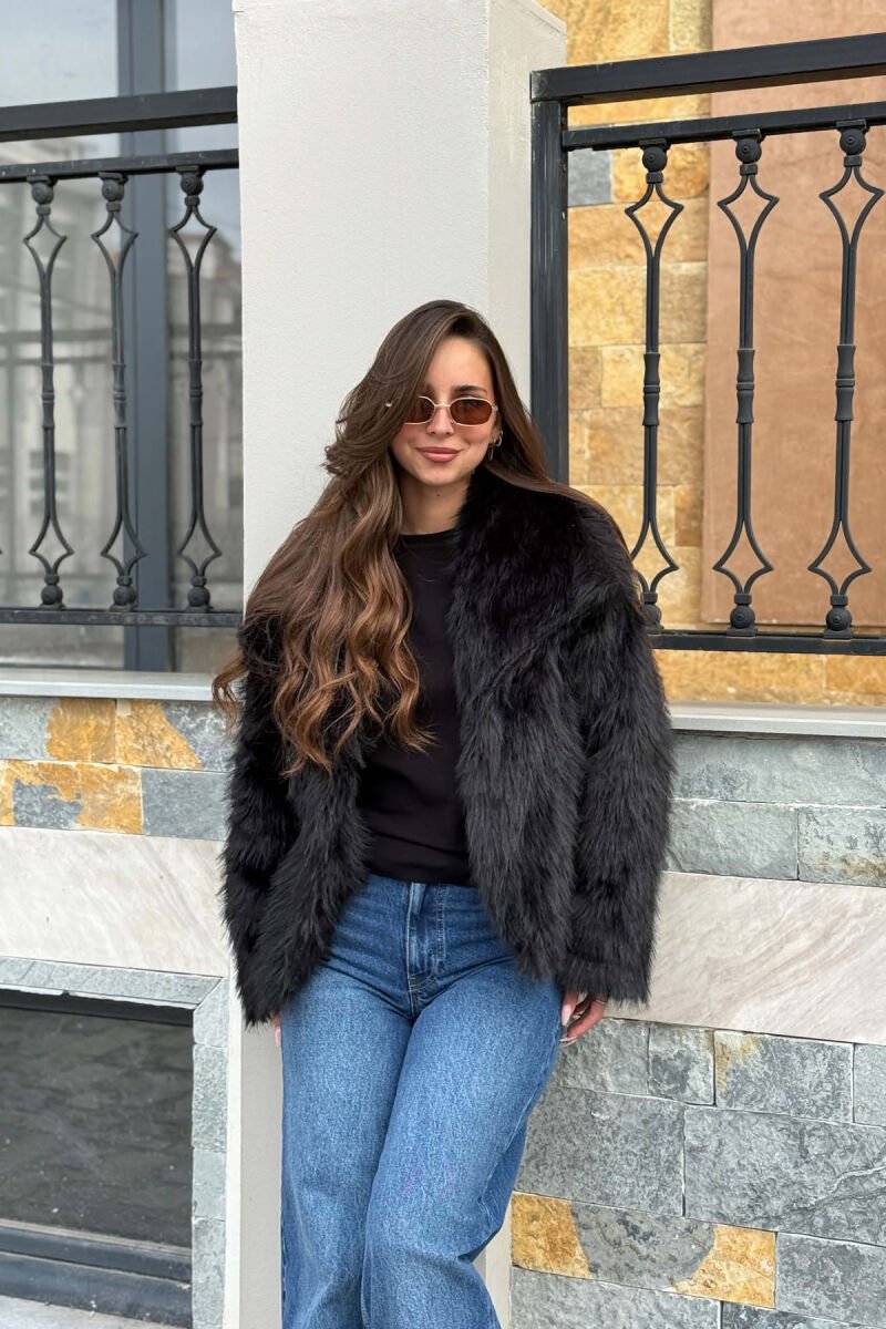 ONE COLOR FAUX FUR WOMAN COAT BLACK/ E ZEZE - 1