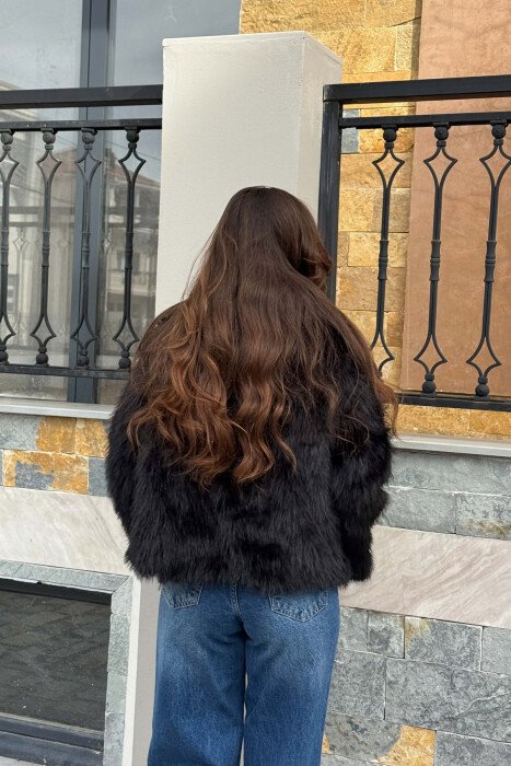 ONE COLOR FAUX FUR WOMAN COAT BLACK/ E ZEZE - 5