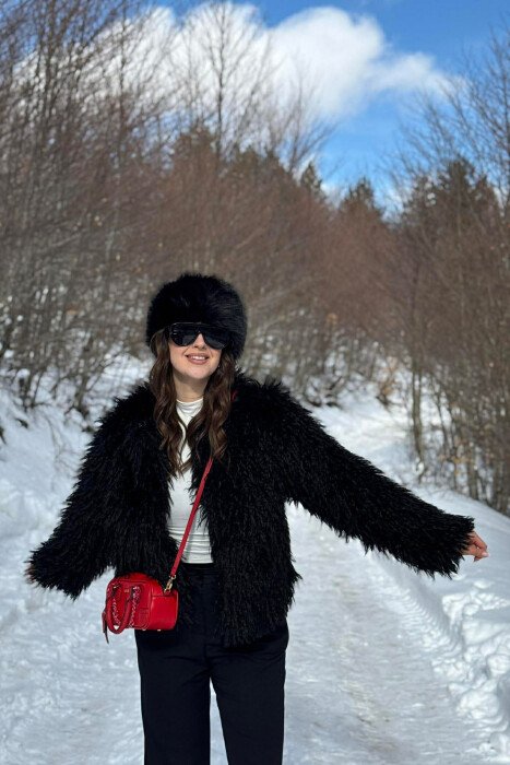 ONE COLOR FAUX FUR WOMAN COAT BLACK/ E ZEZE - 6