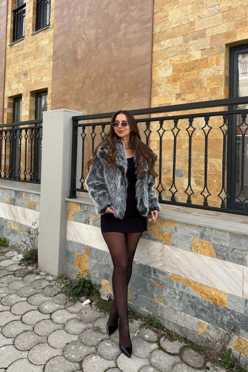 ONE COLOR FAUX FUR WOMAN COAT BLACK-GREY/ZEGR - 7