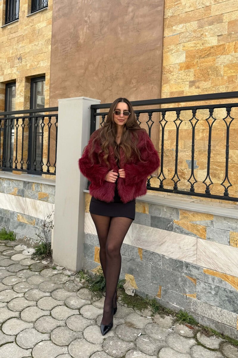 ONE COLOR FAUX FUR WOMAN COAT BURGUNDY/VISHNJE - 6