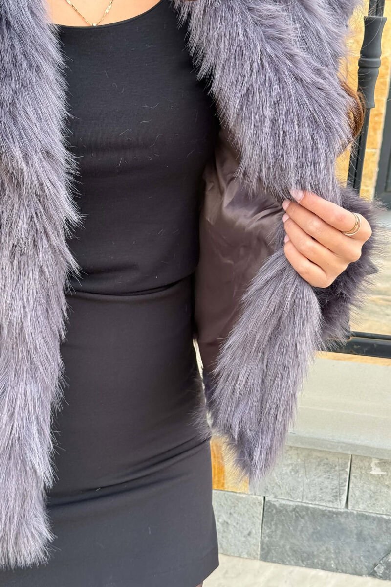ONE COLOR FAUX FUR WOMAN COAT DARK GREY/GEE - 4