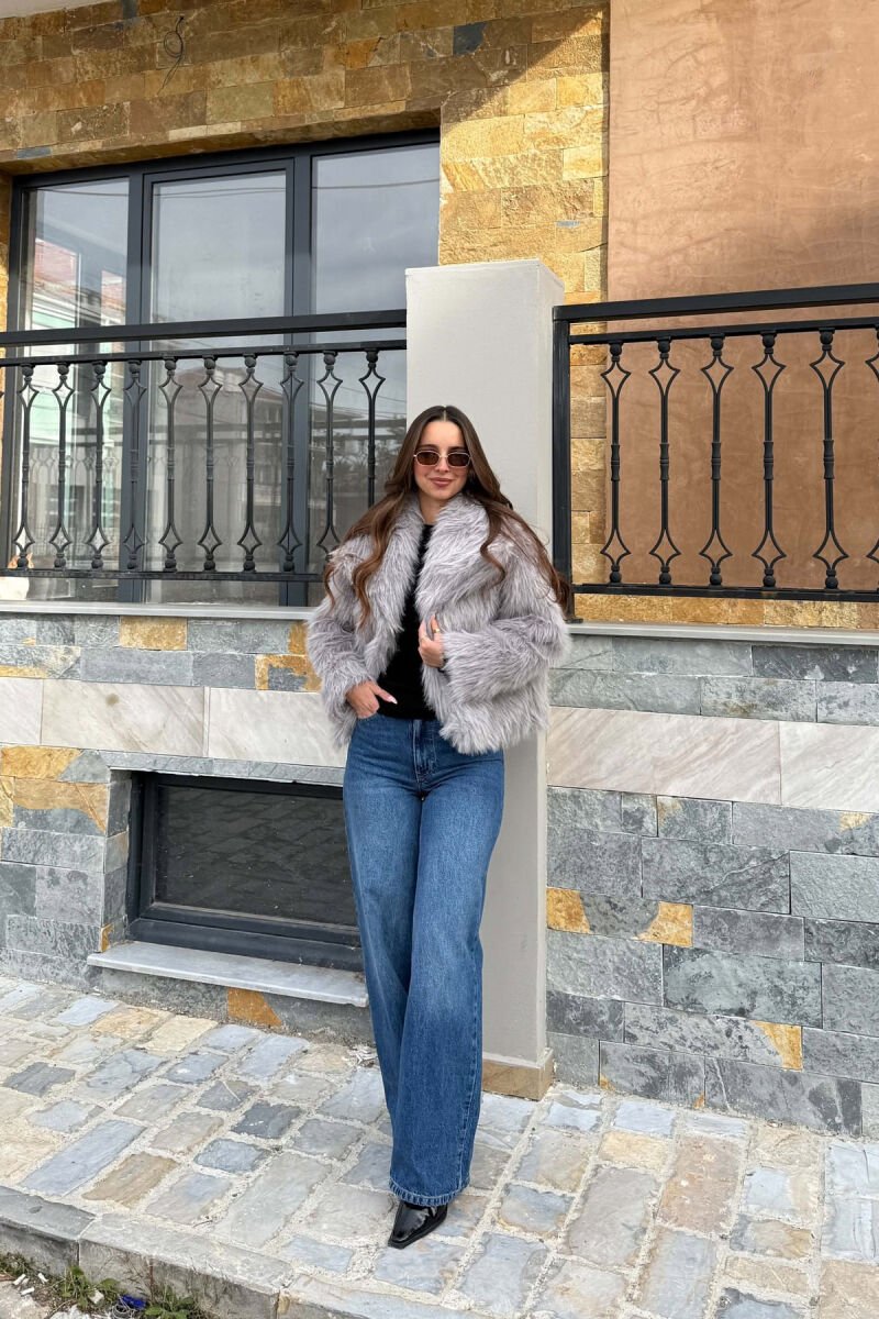 ONE COLOR FAUX FUR WOMAN COAT GREY/GRI - 1
