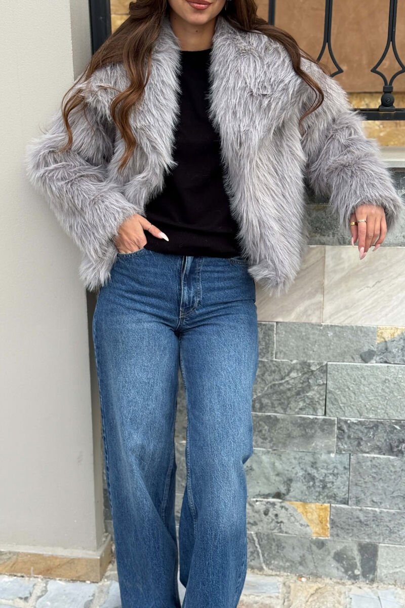 ONE COLOR FAUX FUR WOMAN COAT GREY/GRI - 2