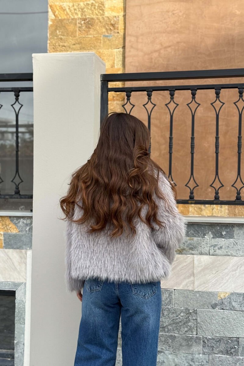 ONE COLOR FAUX FUR WOMAN COAT GREY/GRI - 3