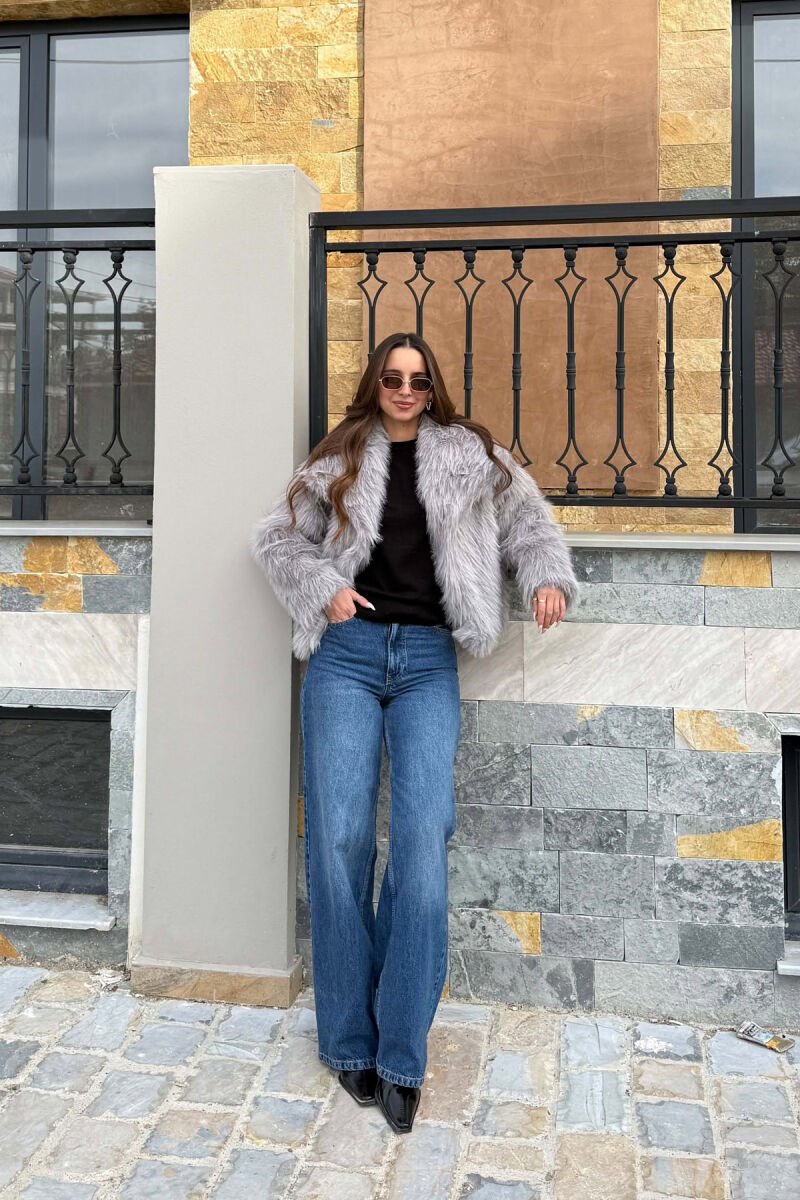 ONE COLOR FAUX FUR WOMAN COAT GREY/GRI - 4