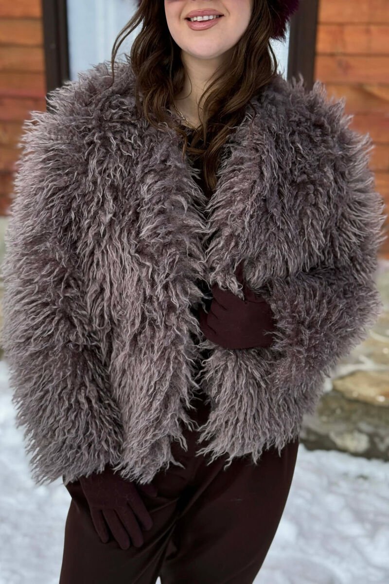 ONE COLOR FAUX FUR WOMAN COAT LIGHT BROWN/KAZB - 6