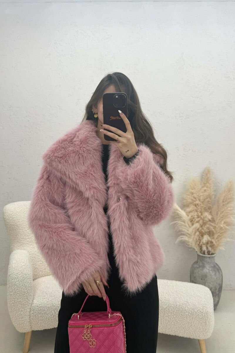 ONE COLOR FAUX FUR WOMAN COAT PINK/ROZE - 1