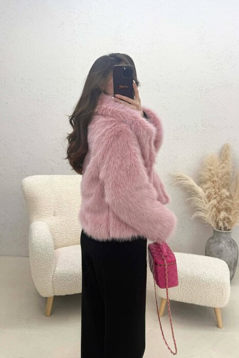 ONE COLOR FAUX FUR WOMAN COAT PINK/ROZE - 3