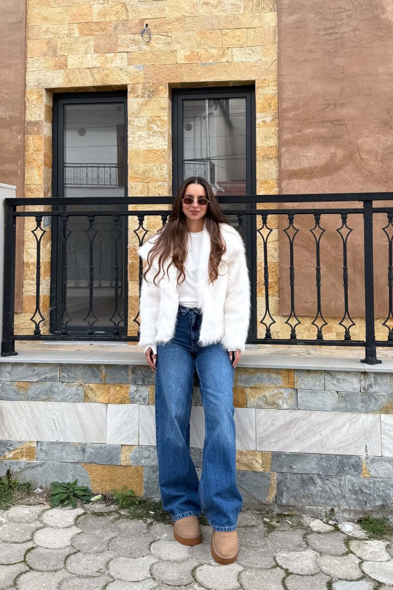 ONE COLOR FAUX FUR WOMAN COAT WHITE-E BARDHE - 4