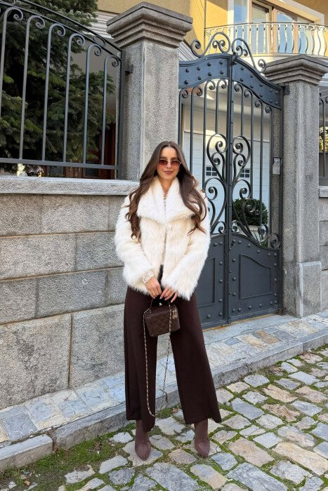 ONE COLOR FAUX FUR WOMAN COAT WHITE-E BARDHE - KLAUDIO FASHION