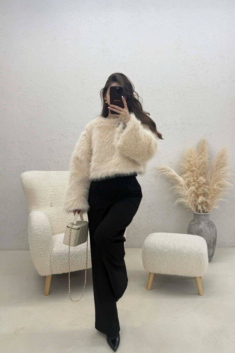 ONE COLOR FAUX FUR WOMAN SWEATSHIRT BEIGE/BEZHE - 3