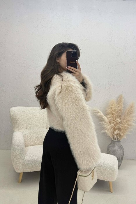 ONE COLOR FAUX FUR WOMAN SWEATSHIRT BEIGE/BEZHE - 4