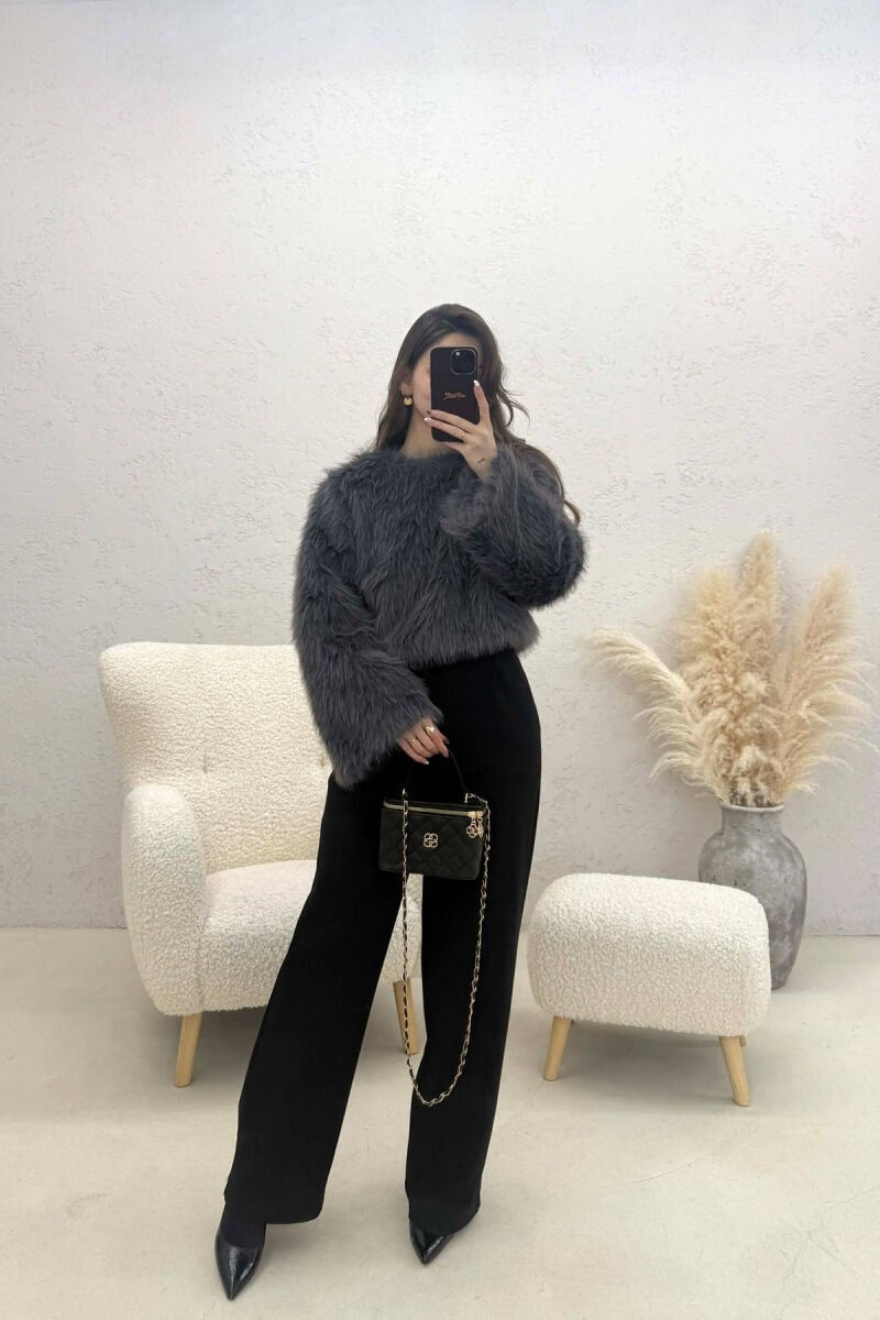 ONE COLOR FAUX FUR WOMAN SWEATSHIRT DARK GREY/GEE - 4