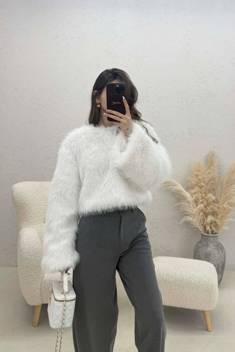 ONE COLOR FAUX FUR WOMAN SWEATSHIRT WHITE-E BARDHE - 2