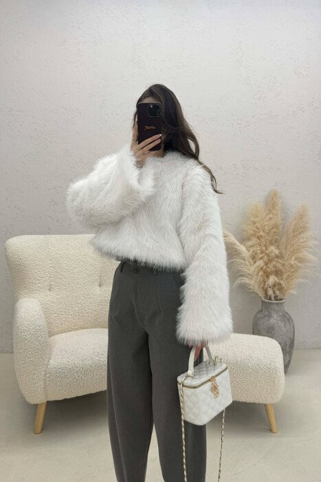 ONE COLOR FAUX FUR WOMAN SWEATSHIRT WHITE-E BARDHE - 3
