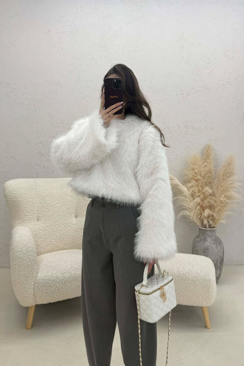 ONE COLOR FAUX FUR WOMAN SWEATSHIRT WHITE-E BARDHE - 3