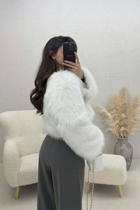 ONE COLOR FAUX FUR WOMAN SWEATSHIRT WHITE-E BARDHE - 4