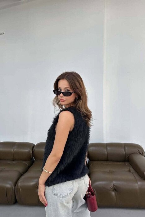 ONE COLOR FAUX FUR WOMAN TANK TOP BLACK/ E ZEZE - 3