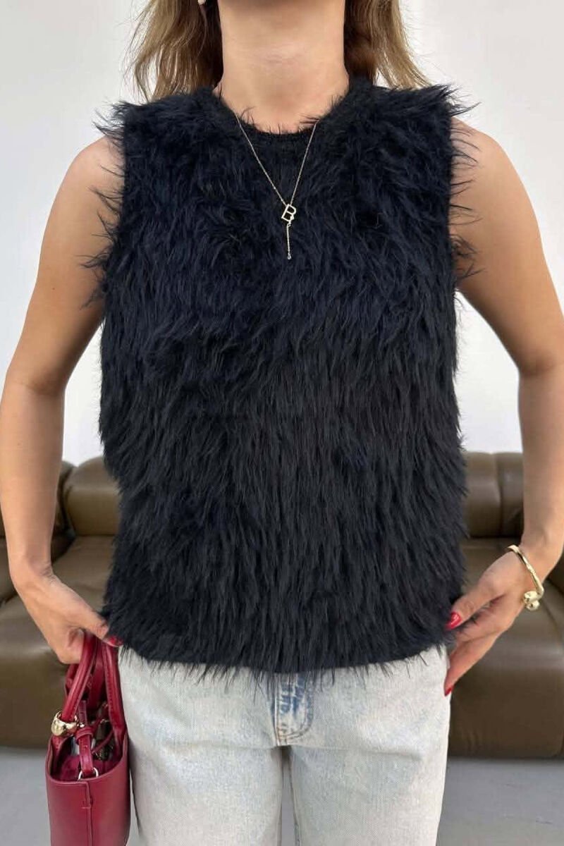 ONE COLOR FAUX FUR WOMAN TANK TOP BLACK/ E ZEZE - 5