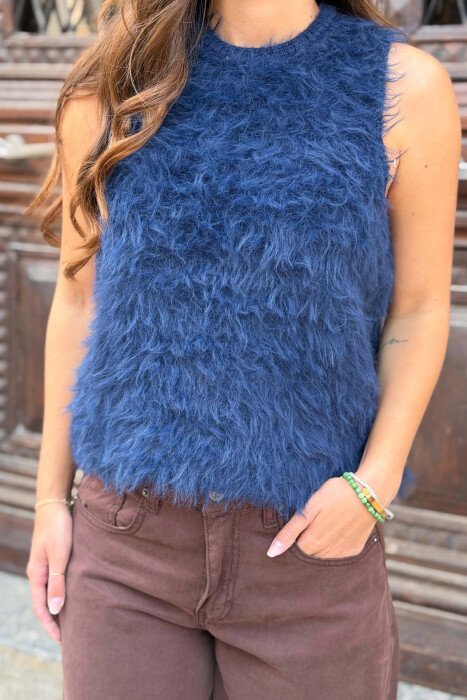 ONE COLOR FAUX FUR WOMAN TANK TOP BLUE/BLU - 4