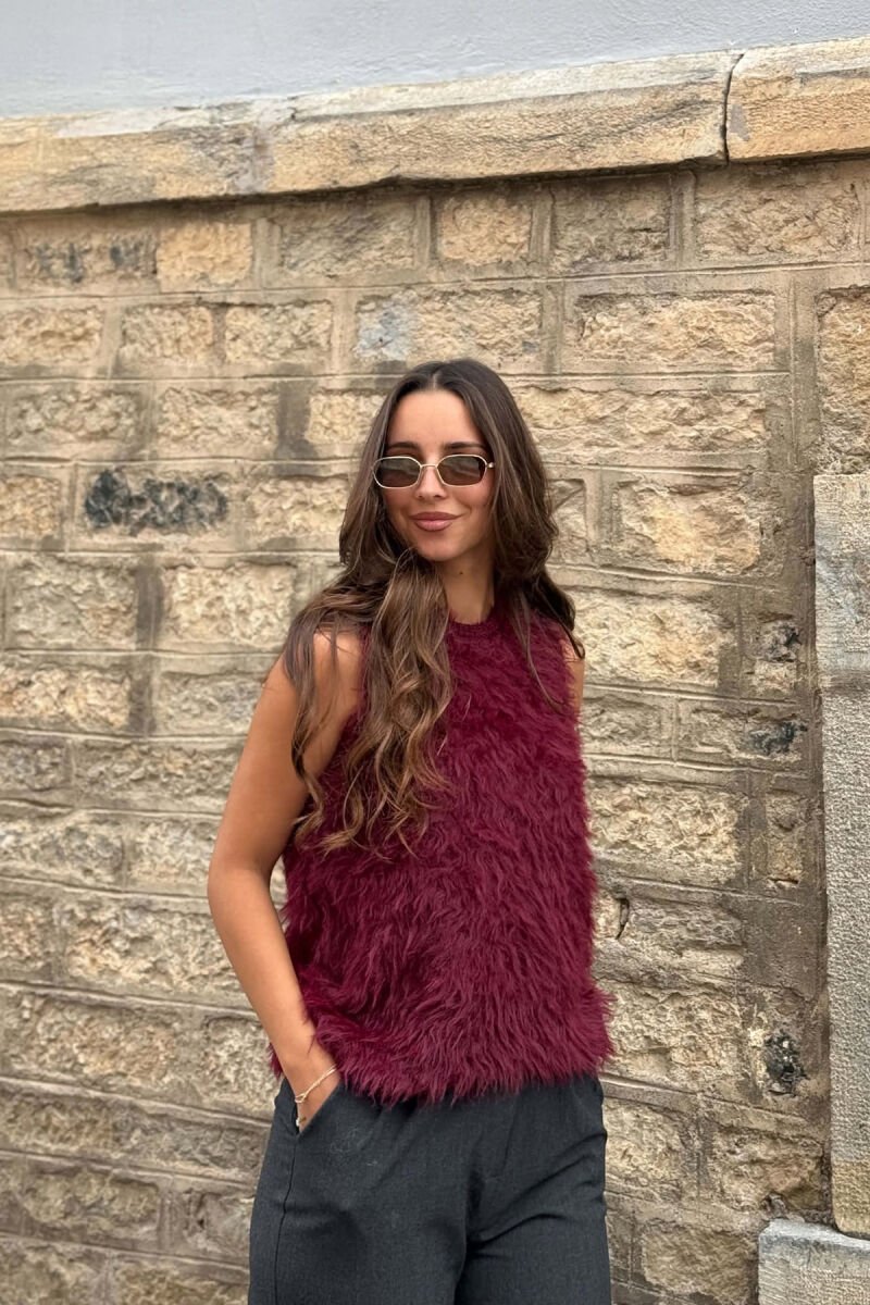 ONE COLOR FAUX FUR WOMAN TANK TOP BURGUNDY/VISHNJE - 1