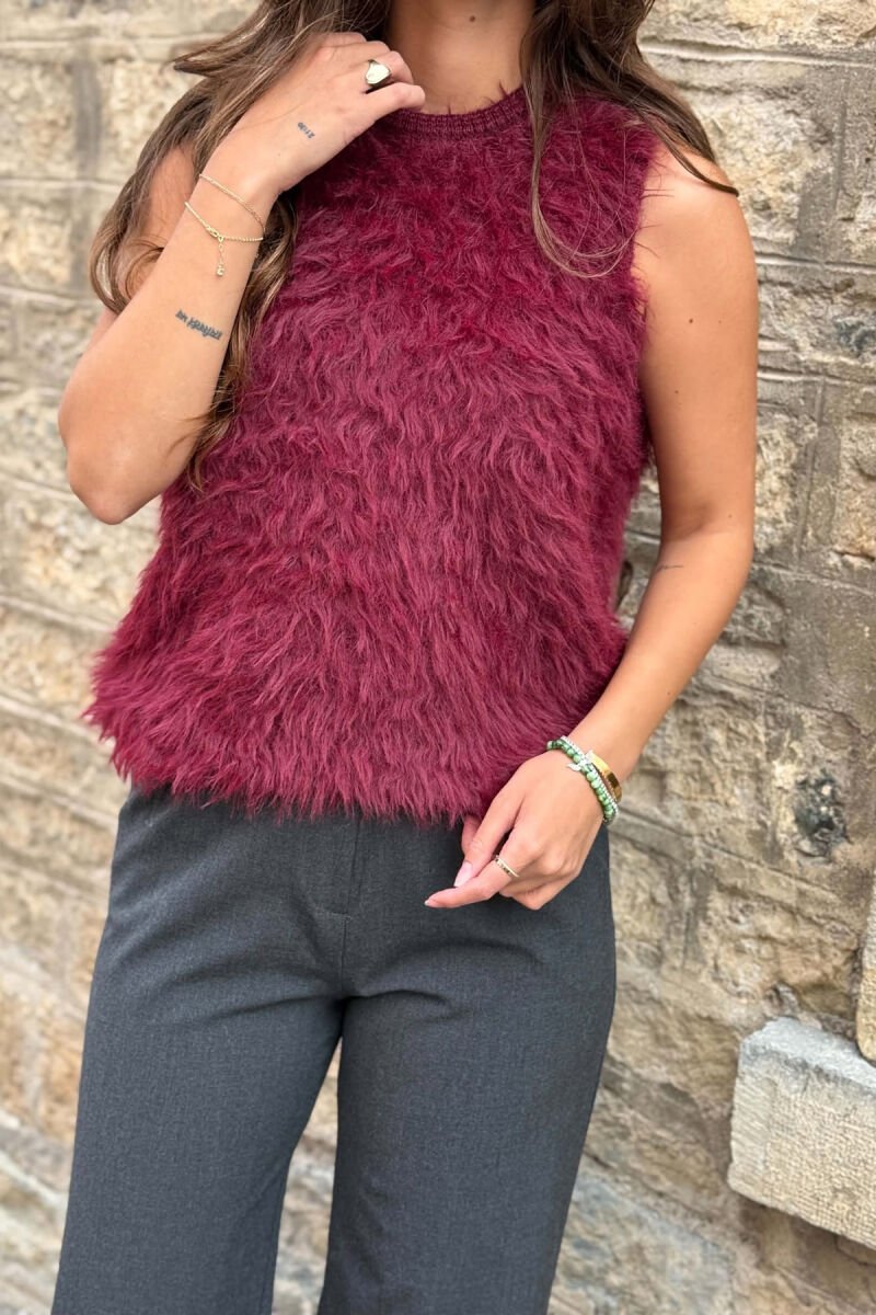 ONE COLOR FAUX FUR WOMAN TANK TOP BURGUNDY/VISHNJE - 4