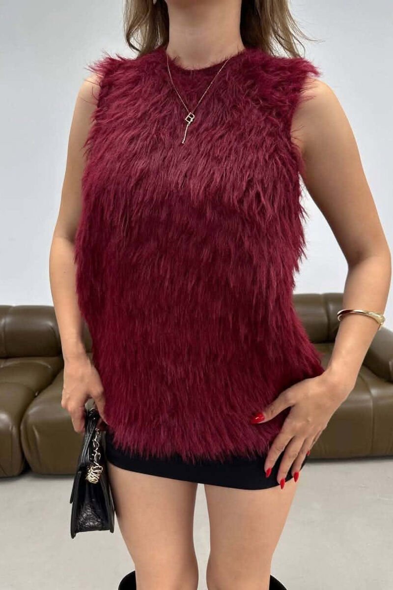ONE COLOR FAUX FUR WOMAN TANK TOP BURGUNDY/VISHNJE - 2