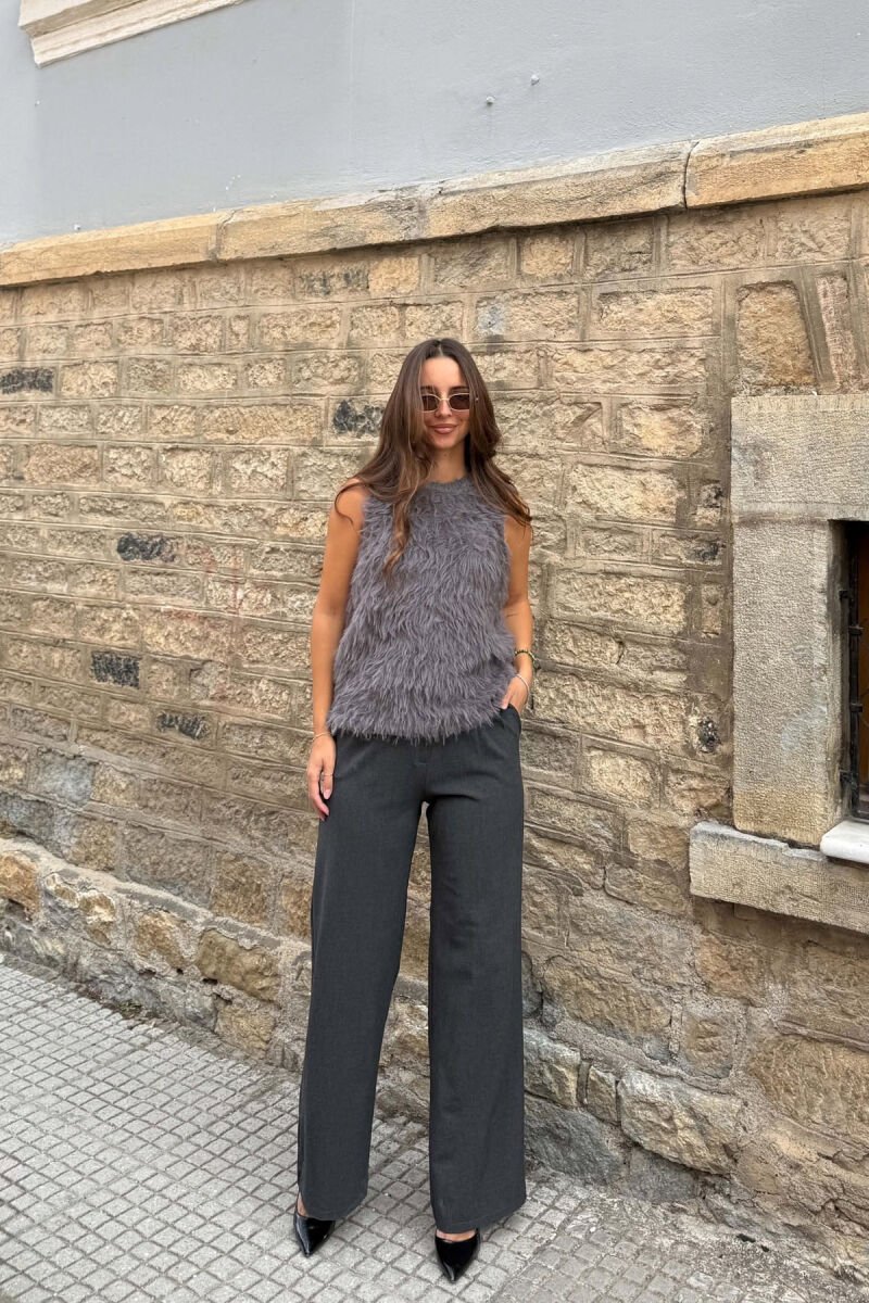 ONE COLOR FAUX FUR WOMAN TANK TOP GREY/GRI - 3