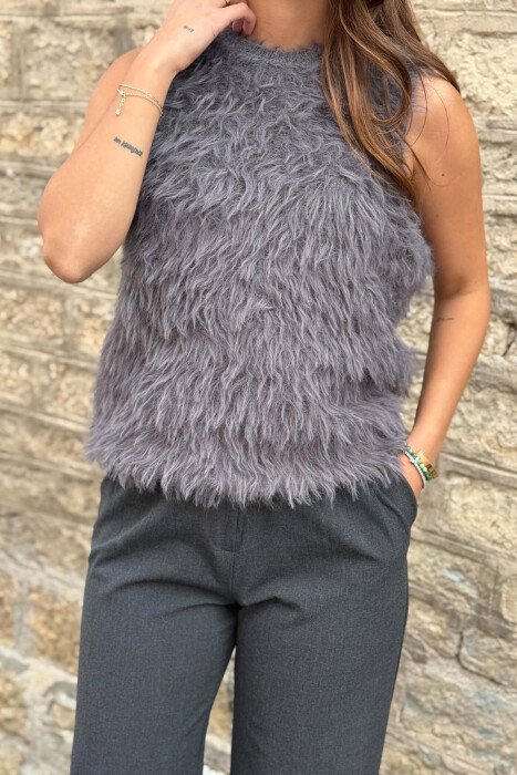 ONE COLOR FAUX FUR WOMAN TANK TOP GREY/GRI - 4
