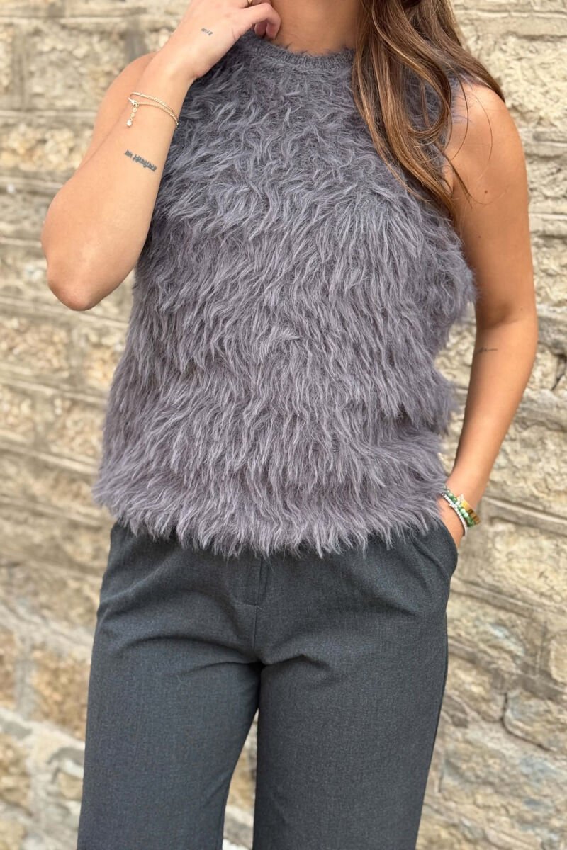 ONE COLOR FAUX FUR WOMAN TANK TOP GREY/GRI - 4