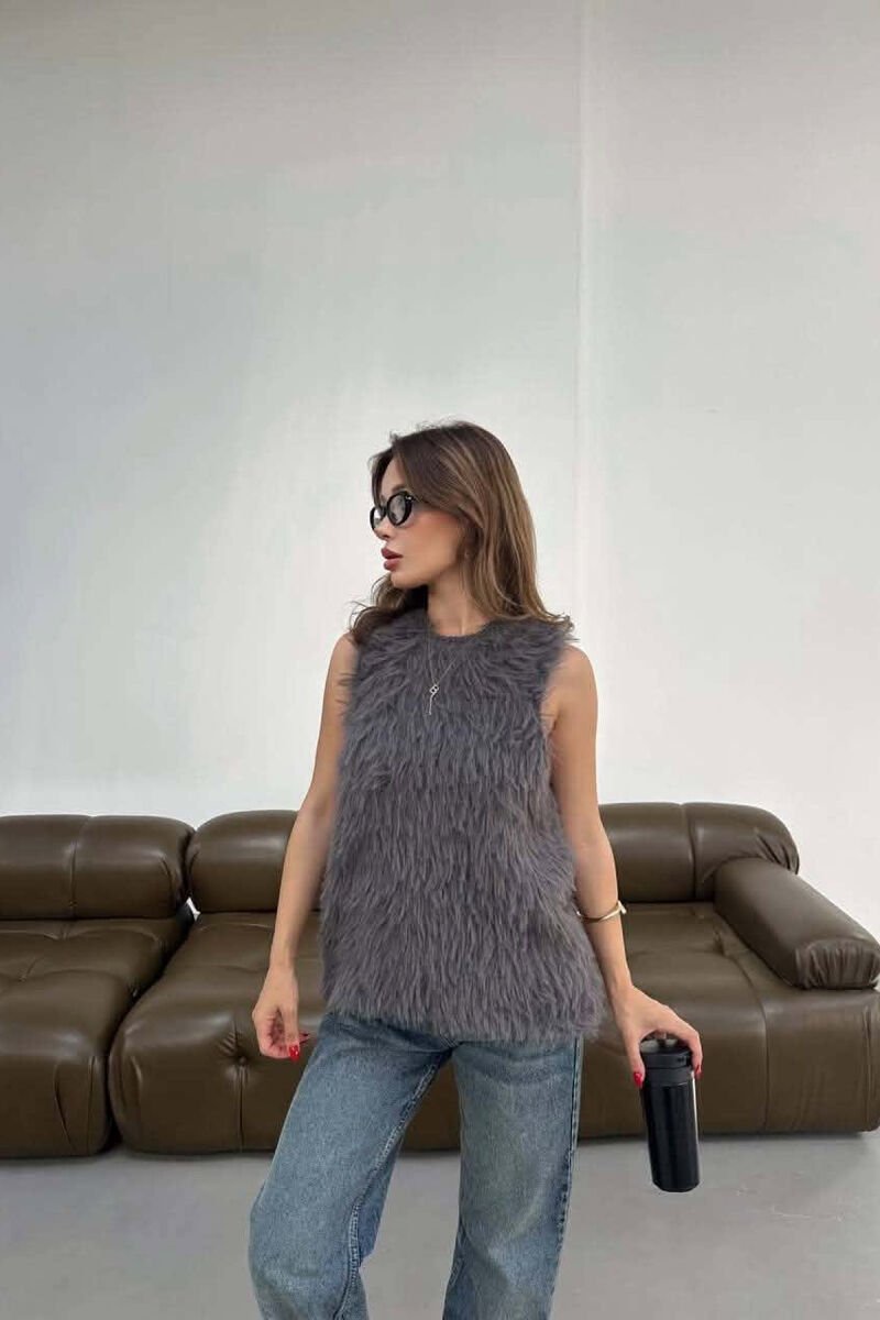 ONE COLOR FAUX FUR WOMAN TANK TOP GREY/GRI - 3
