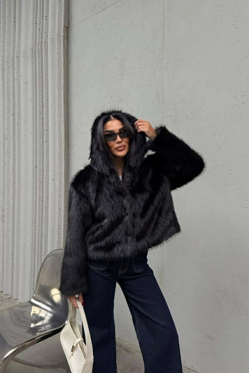 ONE COLOR FAUX FUR WOMEN JACKET BLACK/ E ZEZE - 1