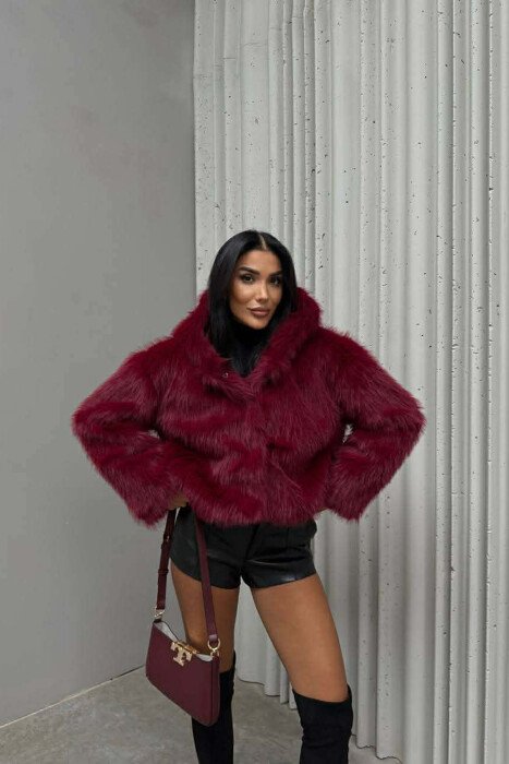 ONE COLOR FAUX FUR WOMEN JACKET BURGUNDY/VISHNJE - 1