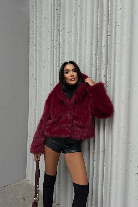 ONE COLOR FAUX FUR WOMEN JACKET BURGUNDY/VISHNJE - 3