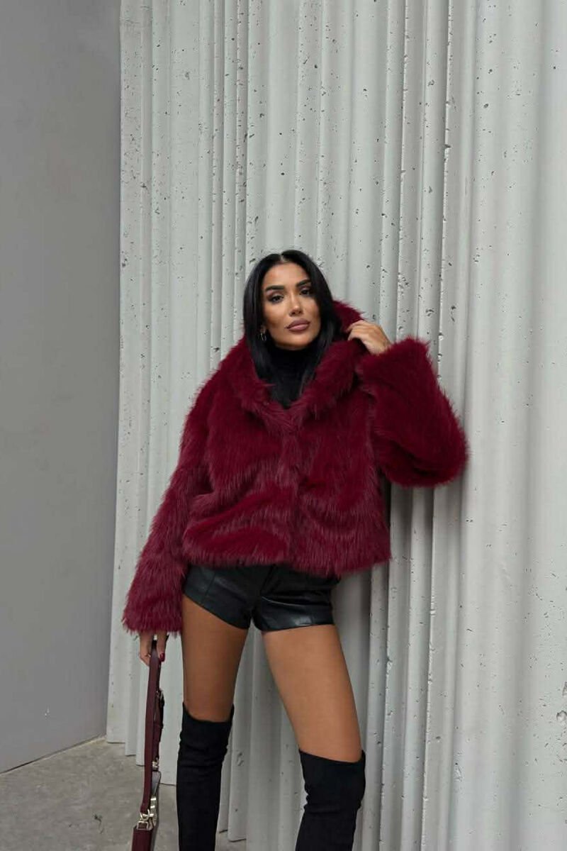 ONE COLOR FAUX FUR WOMEN JACKET BURGUNDY/VISHNJE - 3