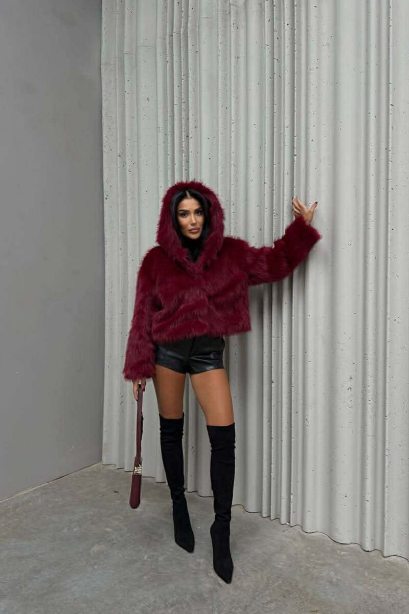 ONE COLOR FAUX FUR WOMEN JACKET BURGUNDY/VISHNJE - 4