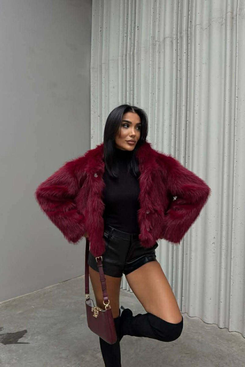 ONE COLOR FAUX FUR WOMEN JACKET BURGUNDY/VISHNJE - 5