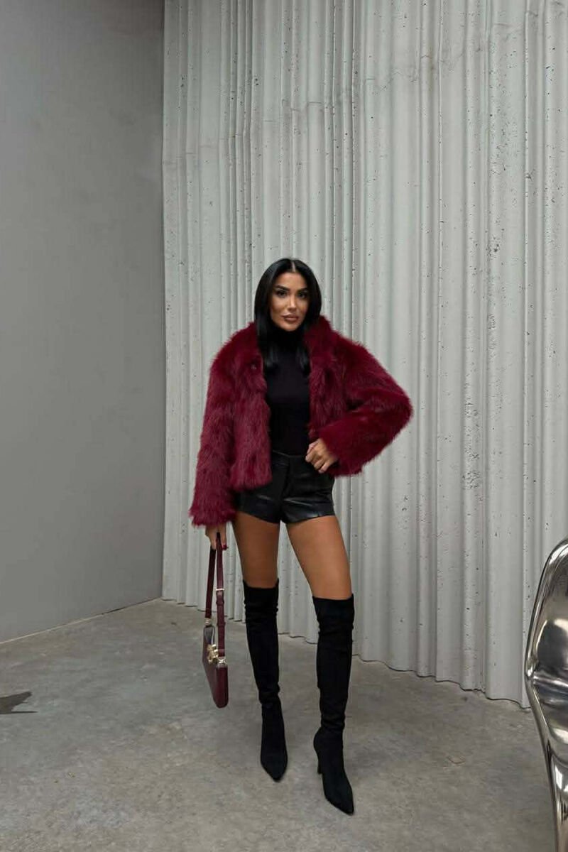 ONE COLOR FAUX FUR WOMEN JACKET BURGUNDY/VISHNJE - 6