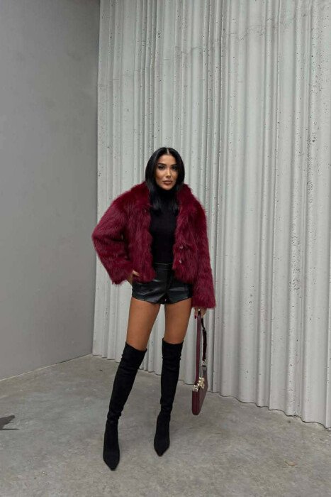 ONE COLOR FAUX FUR WOMEN JACKET BURGUNDY/VISHNJE - 7