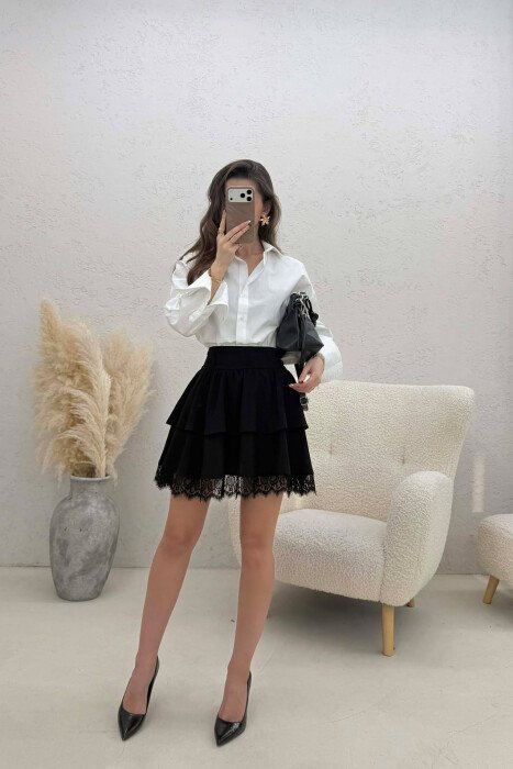 ONE COLOR FLOUNCING SHORT WOMAN SKIRT BLACK/ E ZEZE - 1