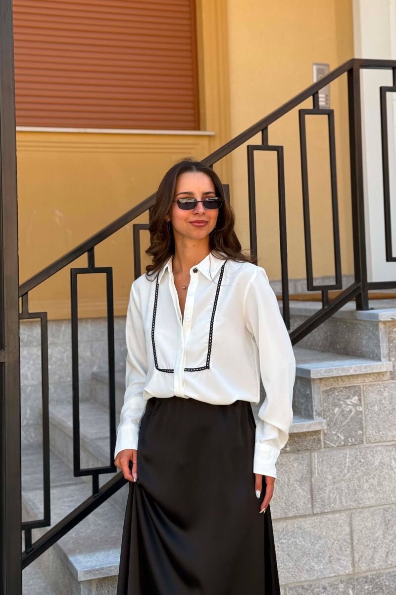 ONE COLOR FLOWER BUTTON DETAIL WOMAN SHIRT WHITE-E BARDHE - 3