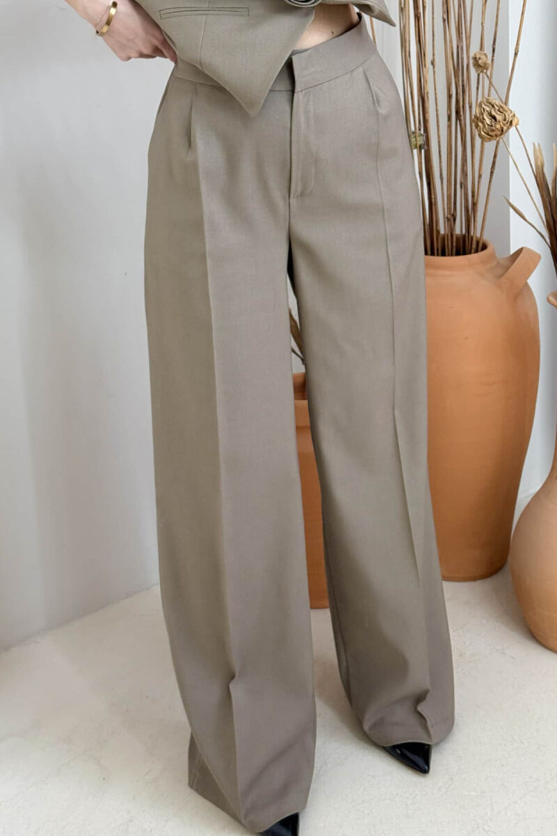 ONE COLOR FLOWER BUTTONS VEST+TROUSERS WOMEN SET OLIVE/ULLI - 3