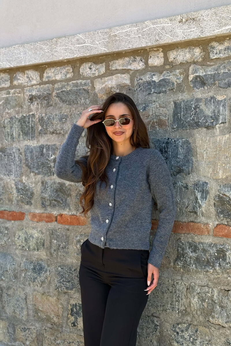 ONE COLOR FLOWER BUTTONS WOMAN CARDIGAN GREY/GRI - 1