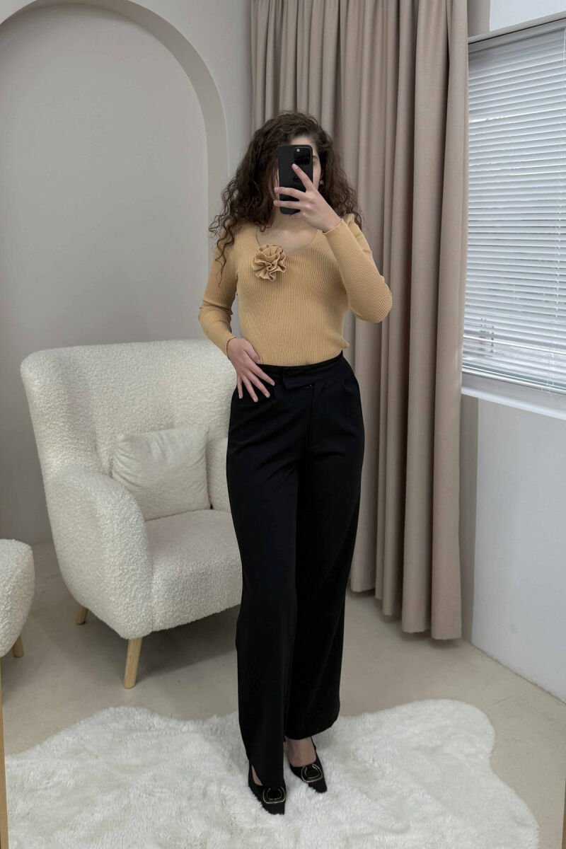 ONE COLOR FLOWER DETAIL WOMEN SWEATER BEIGE/BEZHE - 5