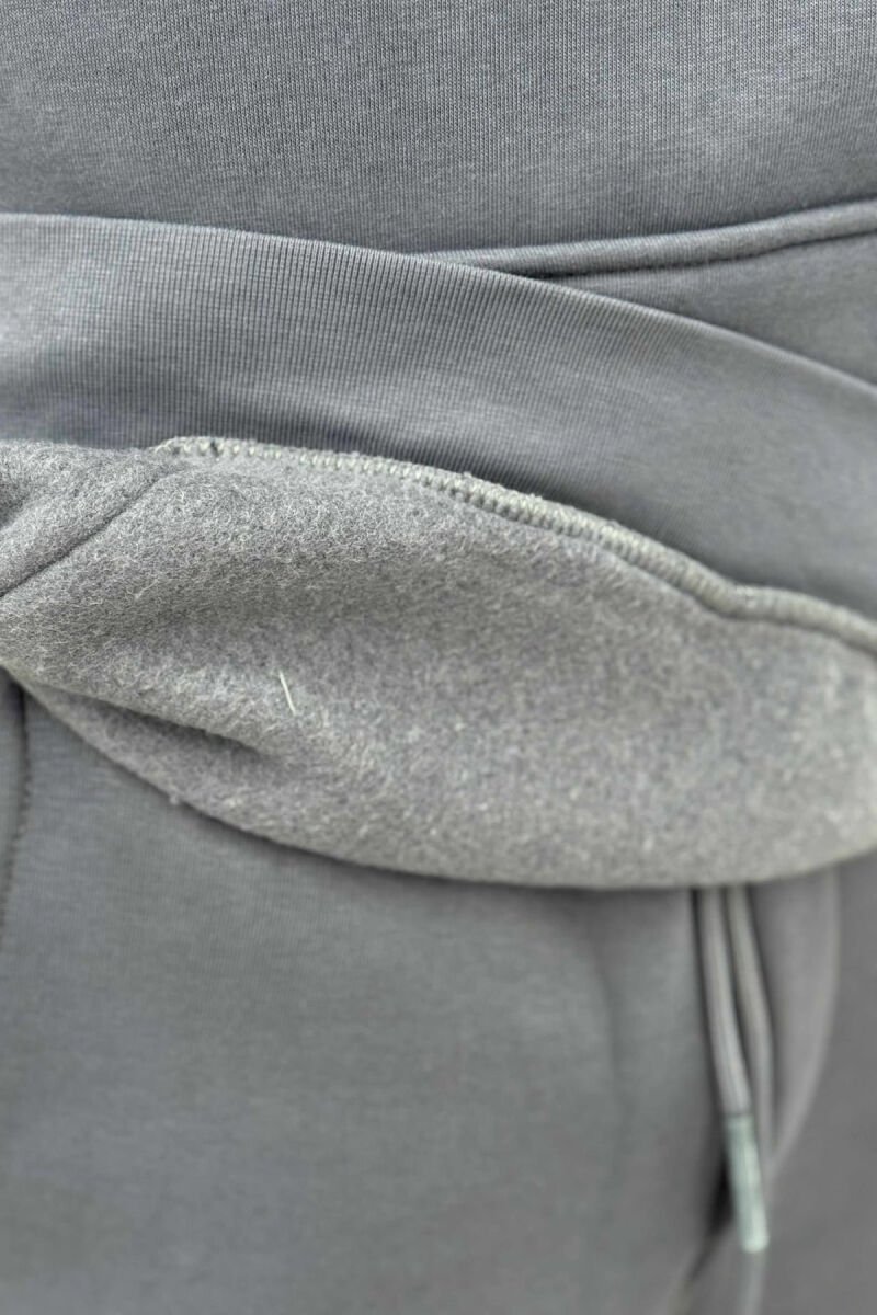 ONE COLOR FLUFFY BACK DESIGN HOODIE+JOGGERS MEN SET DARK GREY/GEE - 3