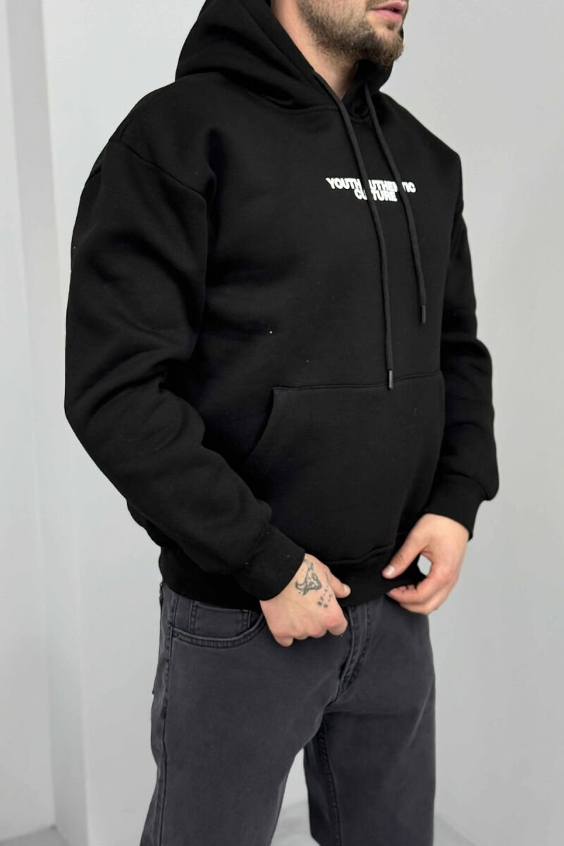 ONE COLOR FLUFFY BACK DESIGN MEN HOODIE BLACK/ E ZEZE - 7