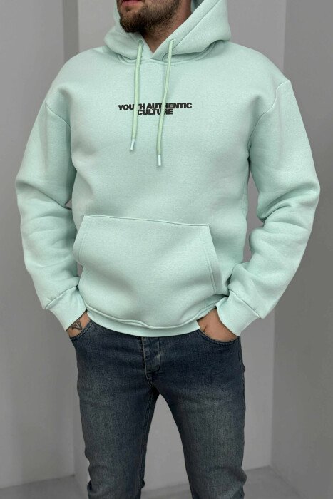 ONE COLOR FLUFFY BACK DESIGN MEN HOODIE MINT/MENTE - 1