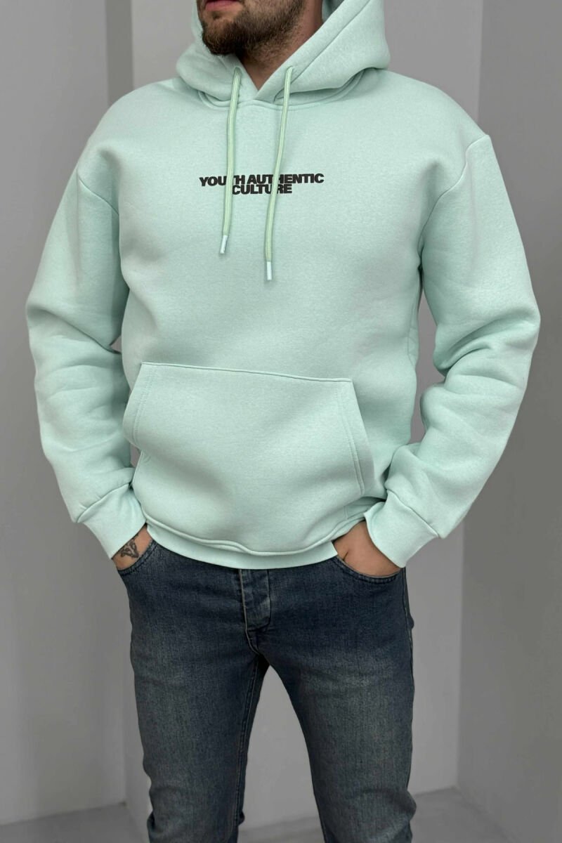 ONE COLOR FLUFFY BACK DESIGN MEN HOODIE MINT/MENTE - 1